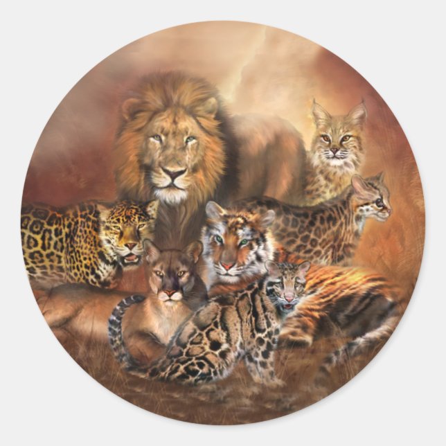 Adesivo Redondo Vinheta de Arte de Gato Grande (Frente)