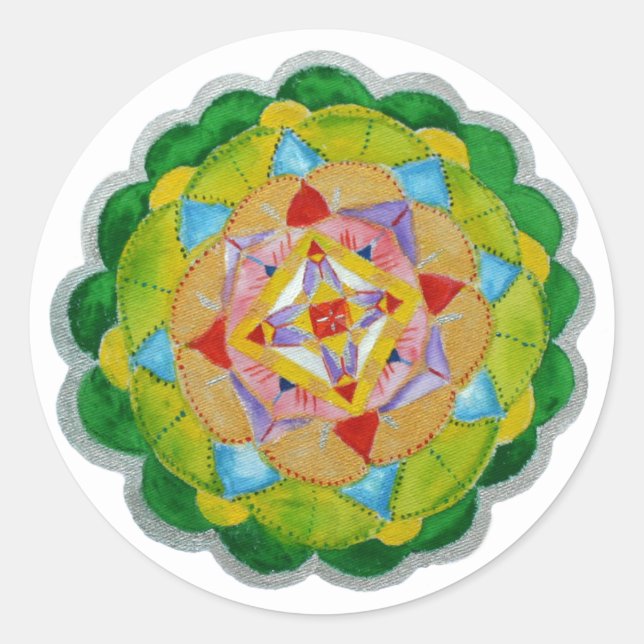 Adesivo Redondo Vinheta de Arte de Mandala Verde (Frente)