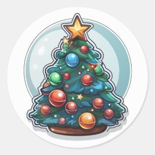Adesivo Redondo Vinheta de Árvore de Natal