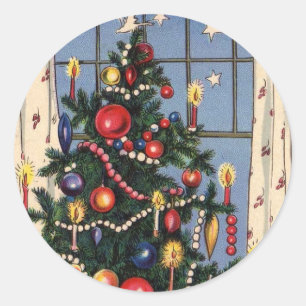 Adesivo Redondo Vinheta de Árvore de Natal