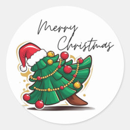 Adesivo Redondo Vinheta de árvore de Natal feliz