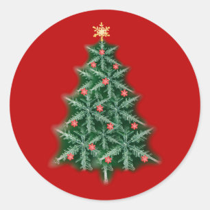 Adesivo Redondo Vinheta de Árvore de Natal Red Snowflake