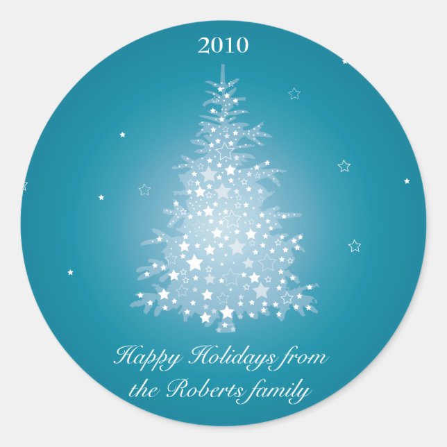 Adesivo Redondo Vinheta de Árvore de Natal Shimmering (Frente)