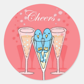 Adesivo Redondo Vinheta de Aves de Champanhe