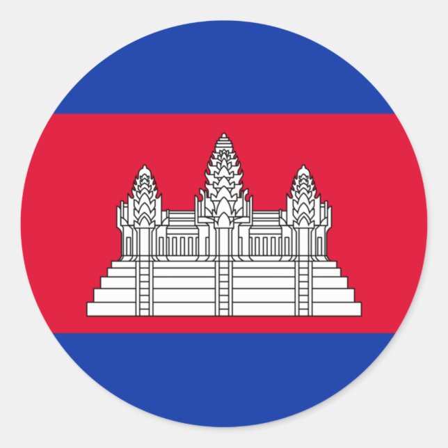 Adesivo Redondo Vinheta de bandeira do Camboja (Frente)