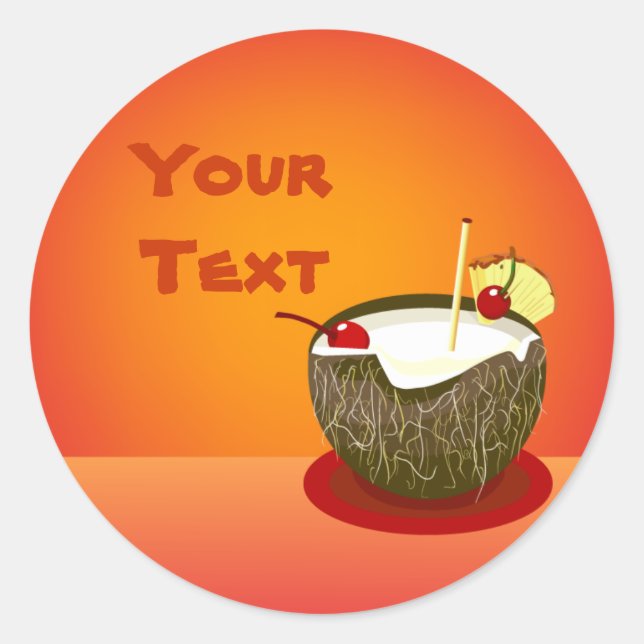 Adesivo Redondo Vinheta de Bebida de Coco de Partido Tropical (Frente)