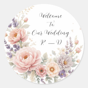 Adesivo Redondo Vinheta de Boas-vindas com Casamento Floral Elegan