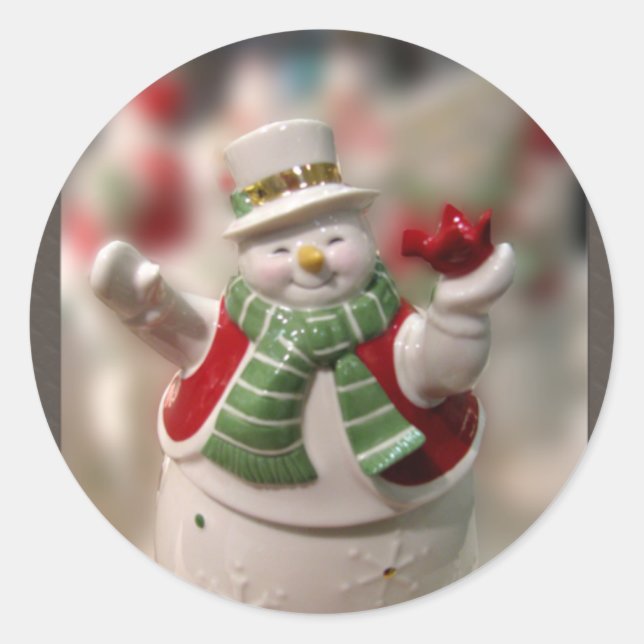 Adesivo Redondo Vinheta de boneco de neve de Natal (Frente)