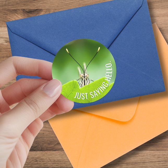 Adesivo Redondo Vinheta de borboleta de animais, multicasionalment (A cute grasshopper goes with just about any occasion when you might send a card to a friend. )