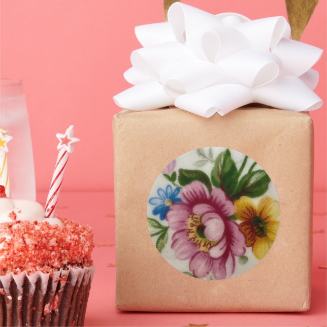 Adesivo Redondo Vinheta de Buquê Floral para Taa (Festa)