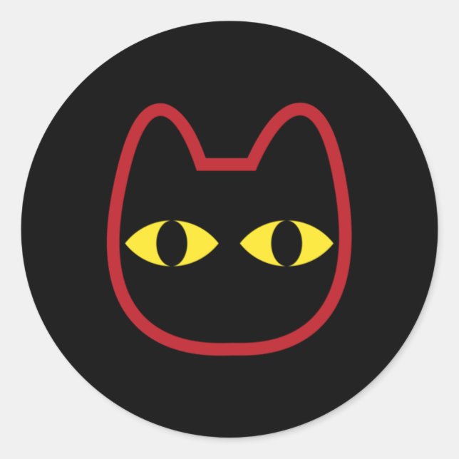 Adesivo Redondo Vinheta de cabeça de gato preto (Frente)