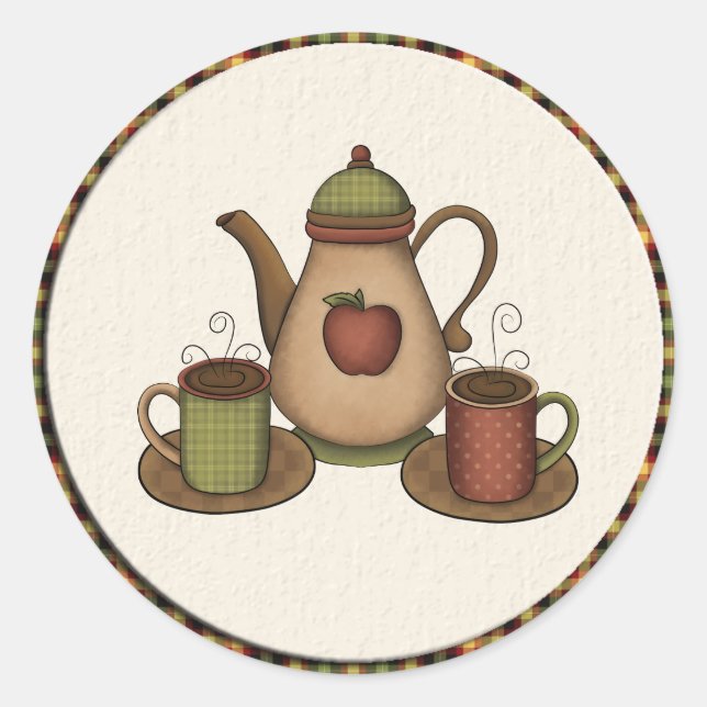 Adesivo Redondo Vinheta de café divertido (Frente)