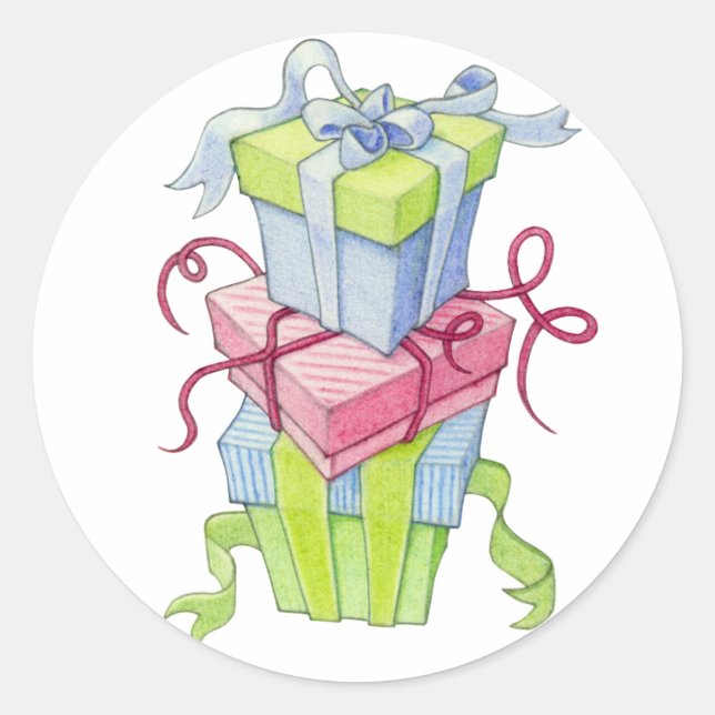 Adesivo Redondo Vinheta de caixas de presente (Frente)