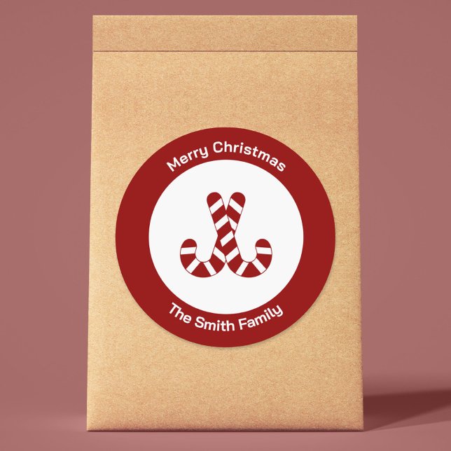 Adesivo Redondo Vinheta de Canas de Natal (Christmas Candy Cane Sticker)