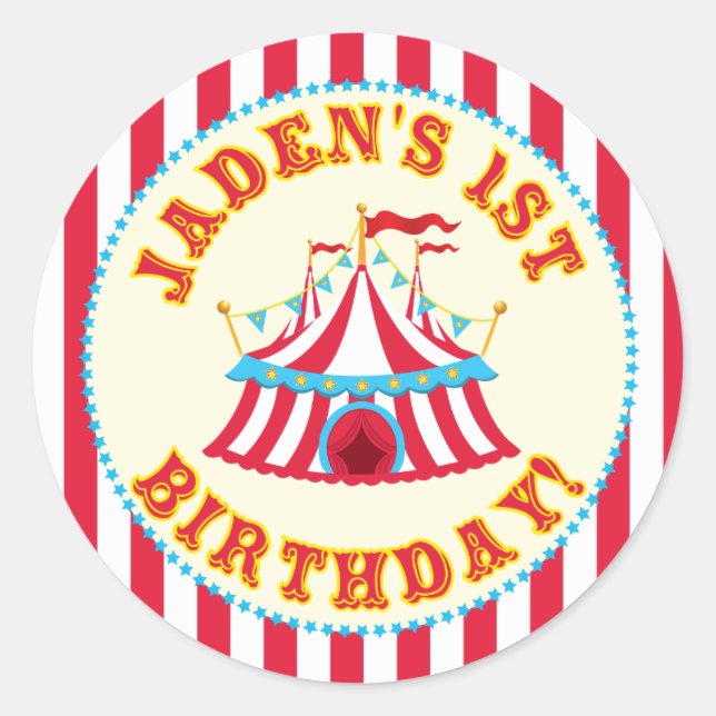 Adesivo Redondo Vinheta de Carnaval Personalizada com Nome Persona (Frente)