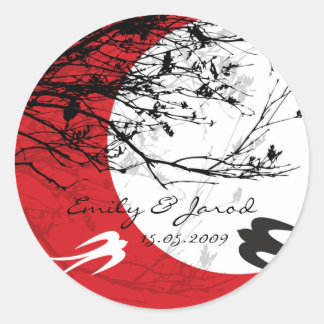 Adesivo Redondo Vinheta de Casamento Asiático Oriental Swallow Moo