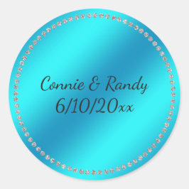Adesivo Redondo Vinheta de Casamento Azul Teal