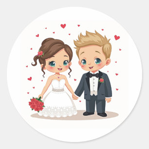 Adesivo Redondo Vinheta de Casamento Cerejado e Amor