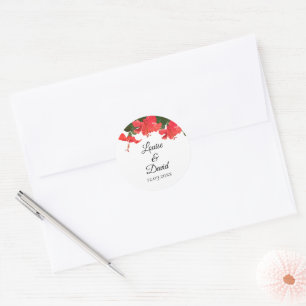 Adesivo Redondo Vinheta de Casamento com Bright Red Hibiscus