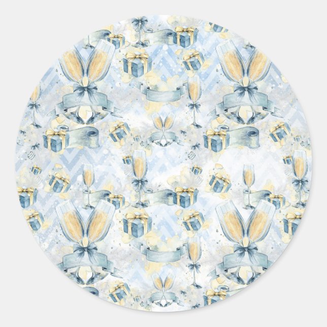 Adesivo Redondo Vinheta de Casamento com Champaigne e Presentes (Frente)