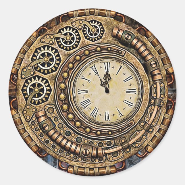 Adesivo Redondo Vinheta de Casamento com Relógio Steampunk (Frente)