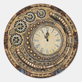 Adesivo Redondo Vinheta de Casamento com Relógio Steampunk