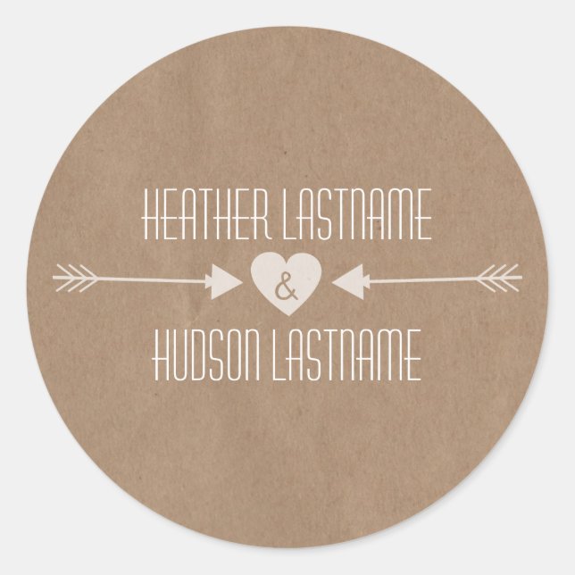 Adesivo Redondo Vinheta de Casamento com Setas Brancas Inspiradas  (Frente)