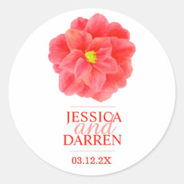Adesivo Redondo Vinheta de casamento da camellia vermelha