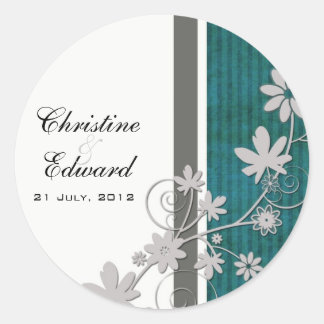 Adesivo Redondo Vinheta de Casamento da Flor Teal