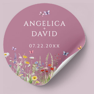 Adesivo Redondo Vinheta de Casamento das Borboletas Rosa-Rosa-Rosa