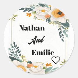 Adesivo Redondo Vinheta de Casamento das Flores Clássicas Elegante