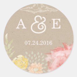 Adesivo Redondo Vinheta de Casamento das Flores da Noite de Verão