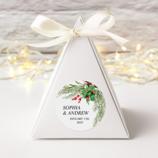 Adesivo Redondo Vinheta de Casamento de Berries Vermelhos de Natal (Criador carregado)