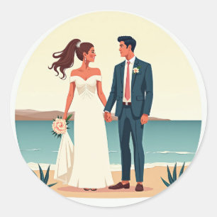 Adesivo Redondo Vinheta de Casamento de brisa marítima