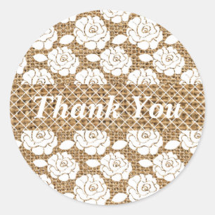 Adesivo Redondo Vinheta de Casamento de Burlap e Lace Monogramas