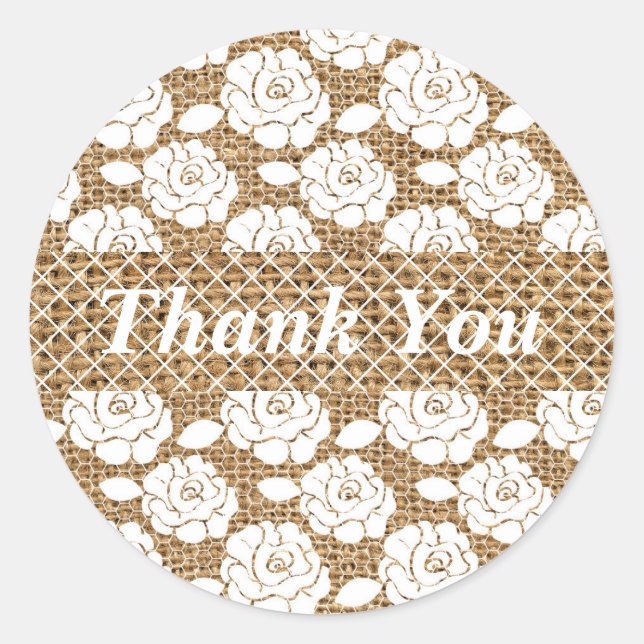 Adesivo Redondo Vinheta de Casamento de Burlap e Lace Monogramas (Frente)