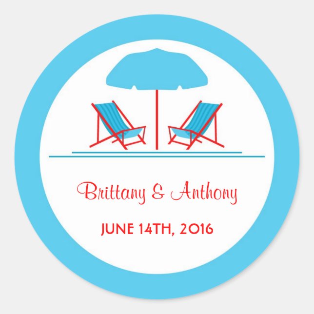Adesivo Redondo Vinheta de Casamento de Cadeira de Praia (Frente)