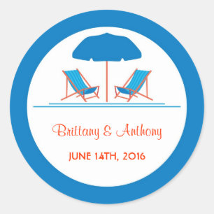 Adesivo Redondo Vinheta de Casamento de Cadeira de Praia