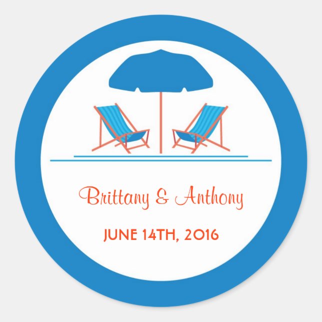 Adesivo Redondo Vinheta de Casamento de Cadeira de Praia (Frente)