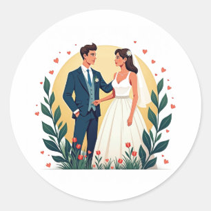 Adesivo Redondo Vinheta de Casamento de Casais de cantoração