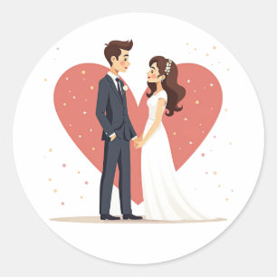 Adesivo Redondo Vinheta de Casamento de Casal de Amor