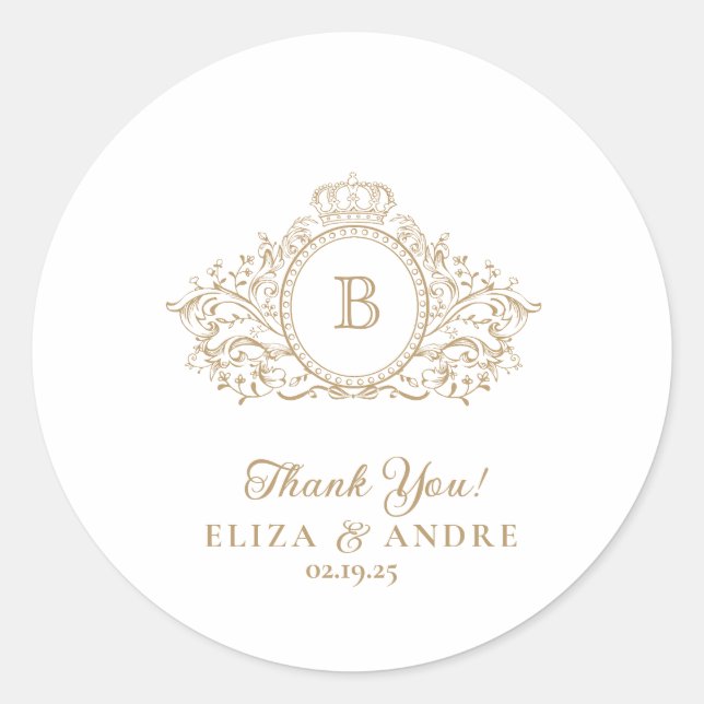 Adesivo Redondo Vinheta de Casamento de Casamento de Monograma Dou (Frente)