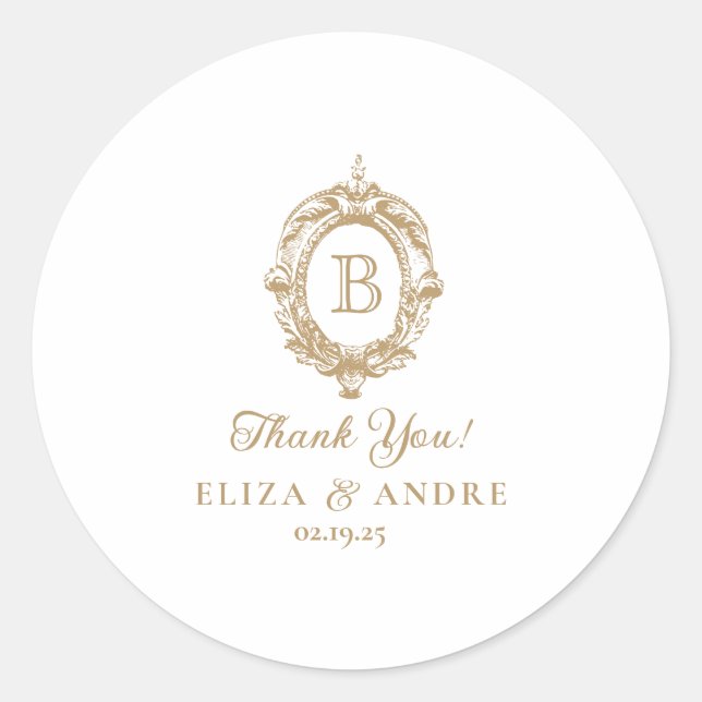 Adesivo Redondo Vinheta de Casamento de Casamento de Monograma Dou (Frente)