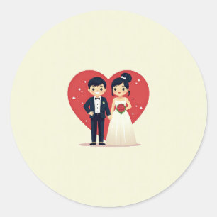 Adesivo Redondo Vinheta de Casamento de Coração