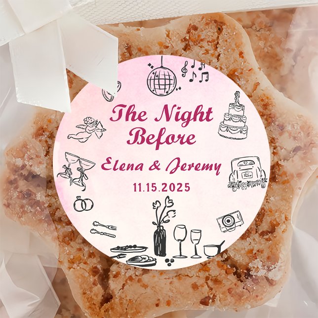 Adesivo Redondo Vinheta De Casamento De Desenho De Mão Simulada E  (Criador carregado)