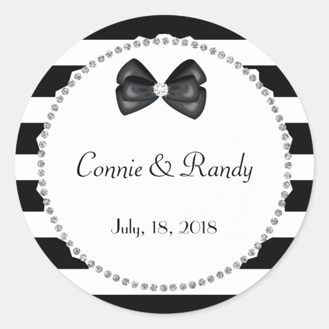 Adesivo Redondo Vinheta de Casamento de Diamante Branco e Preto El (Frente)