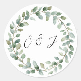 Adesivo Redondo Vinheta de Casamento de Envelope Botânico Elegante