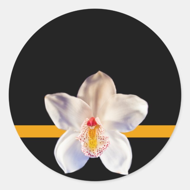Adesivo Redondo Vinheta de Casamento de Evento Orquídeo Branco (Frente)