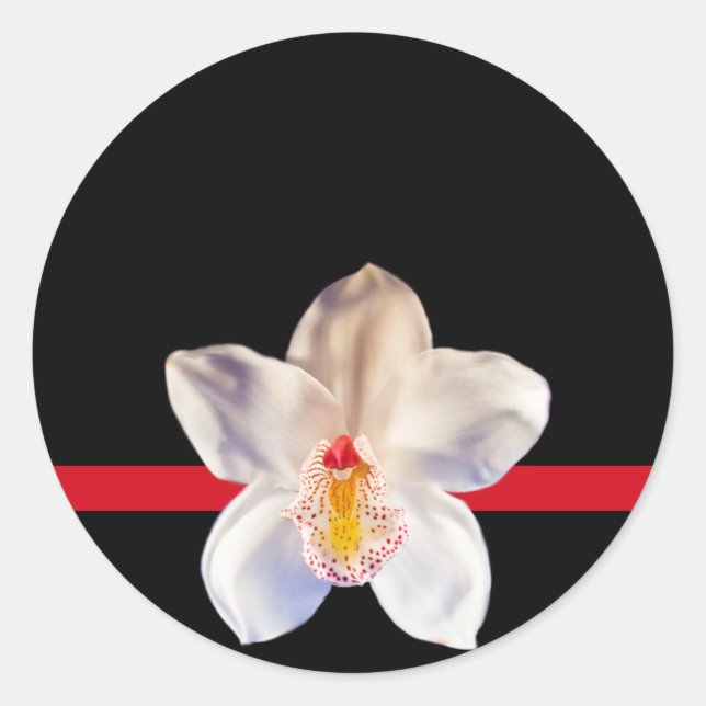 Adesivo Redondo Vinheta de Casamento de Evento Orquídeo Branco (Frente)