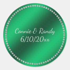 Adesivo Redondo Vinheta de Casamento de Foil Verde Faux